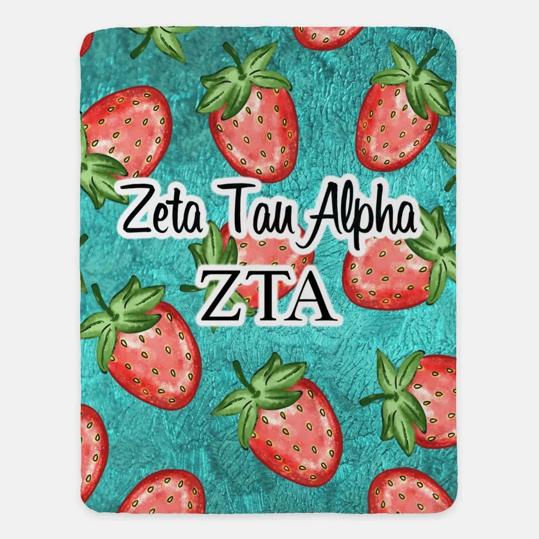 Zeta Tau Alpha XL 60x80 Sherpa Blanket - Strawberries Throw Blankets
