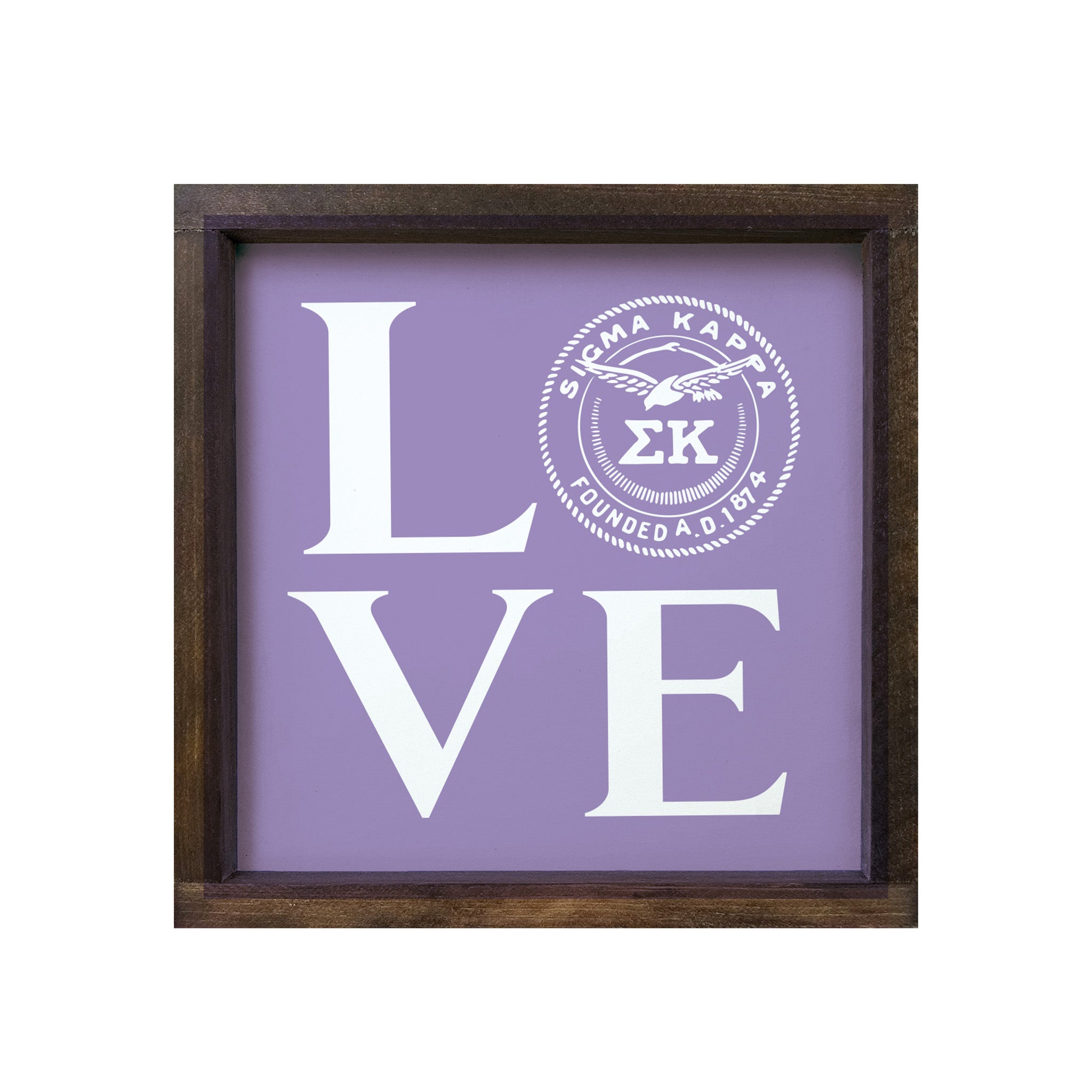 Sigma Kappa 12x12 Wood Framed Sign - "LOVE" Sig Kap Seal