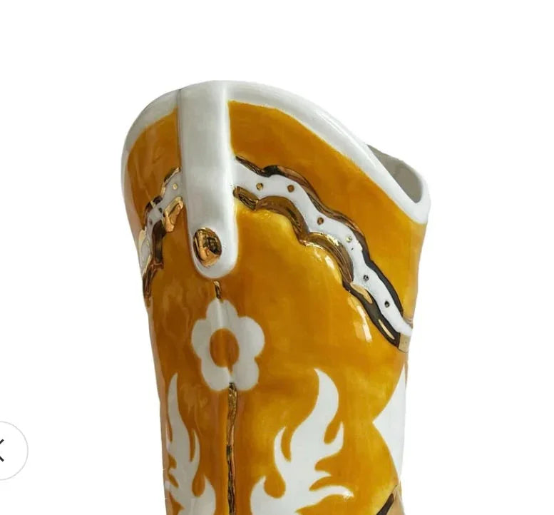 Cowboy Boot Vase with Gold Accent | Western Dorm Accessories - Campus Greek Fit