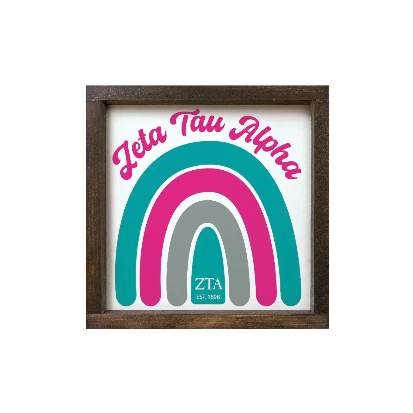 Zeta Tau Alpha 12x12 Wood Framed Sign - Rainbow Walnut Stain Wall Art & Signs