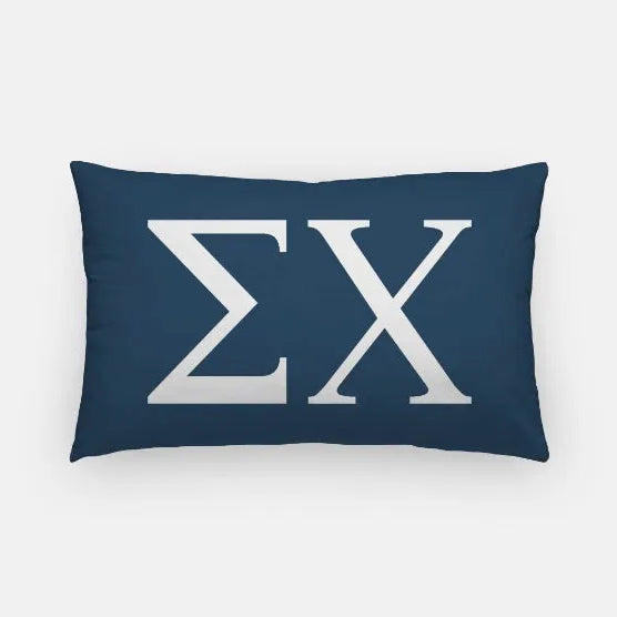 Sigma Chi Lumbar Pillow Cover - Greek Letters Deep Blue White Pillow Covers