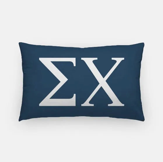 Sigma Chi Lumbar Pillow Cover - Greek Letters Deep Blue White Pillow Covers