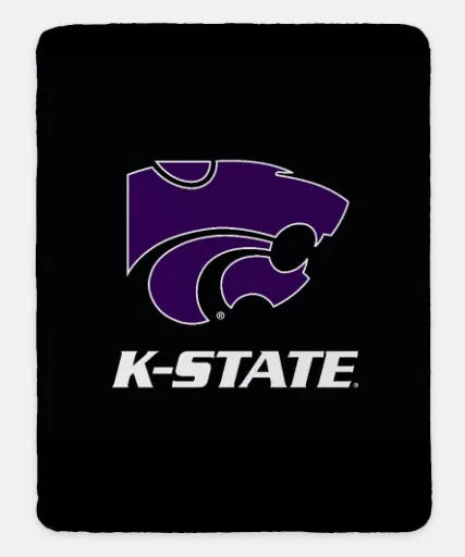 K-STATE 60x80 Sherpa Blanket - Power Cat Black Purple Throw Blankets
