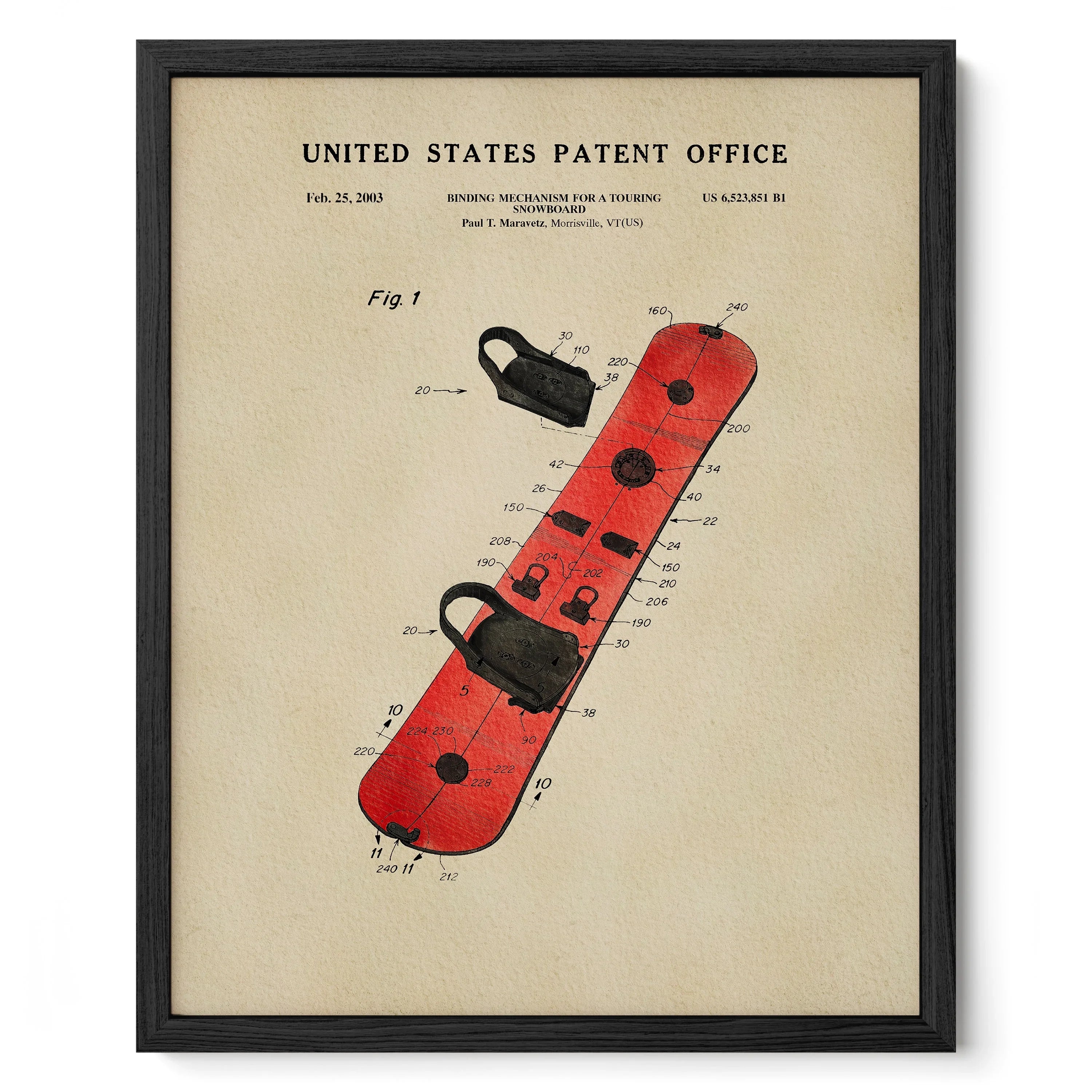 Burton Snowboard US Patent Art Print | Wall Art For Guys Dorm | Decor