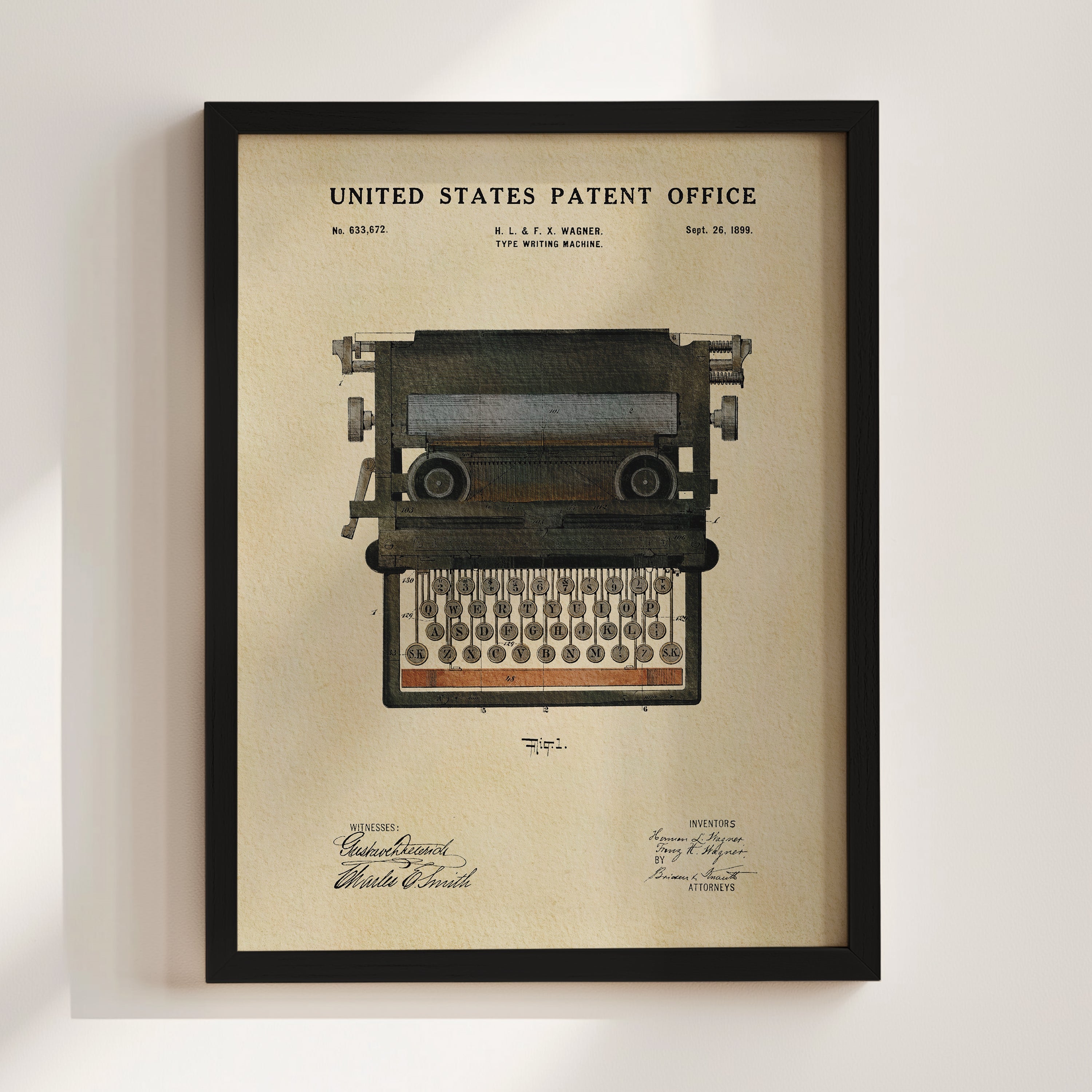 Vintage Typewriter US Patent Wall Art | Writer Enthusiast Dorm Decor | Campus Greek Fit