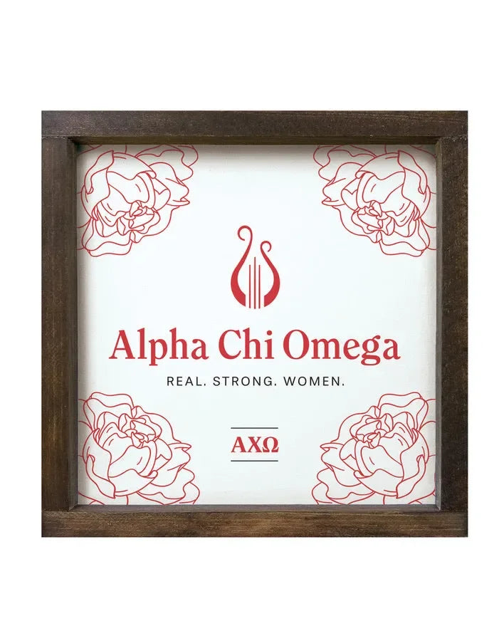 Alpha Chi Omega 12x12 Wood Framed Sign Walnut White Wall Art & Signs