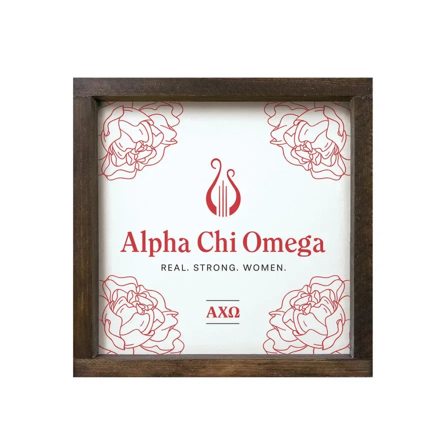 Alpha Chi Omega 12x12 Wood Framed Sign Walnut White Wall Art & Signs