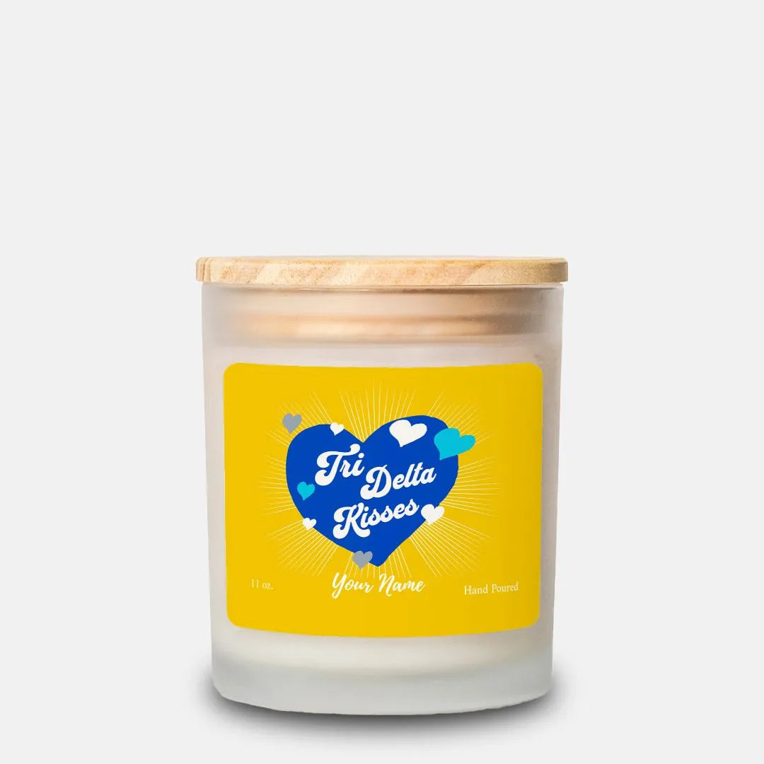 Personalized Tri Delta Frosted Glass Candle (Hand Poured 11 oz) Kisses Candles