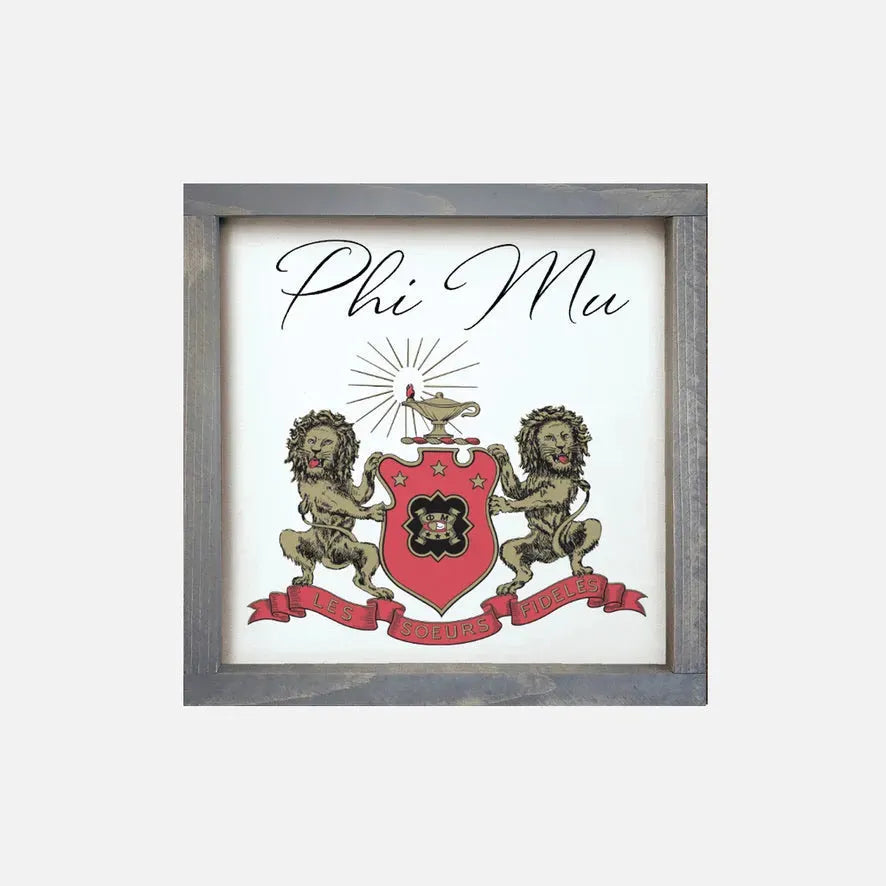 Phi Mu 12x12 Wood Framed Sign - Crest Weathered Gray Wall Art & Signs