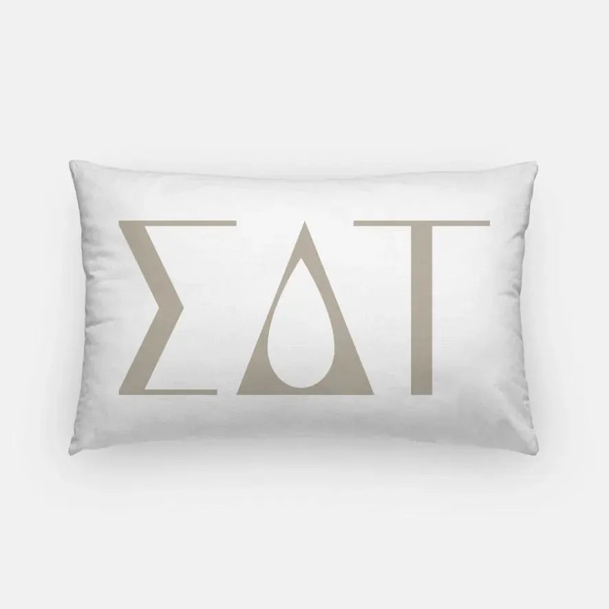 Sigma Delta Tau Lumbar Pillow Cover - Knockout Greek Letters White Cafe au Lait Pillow Covers