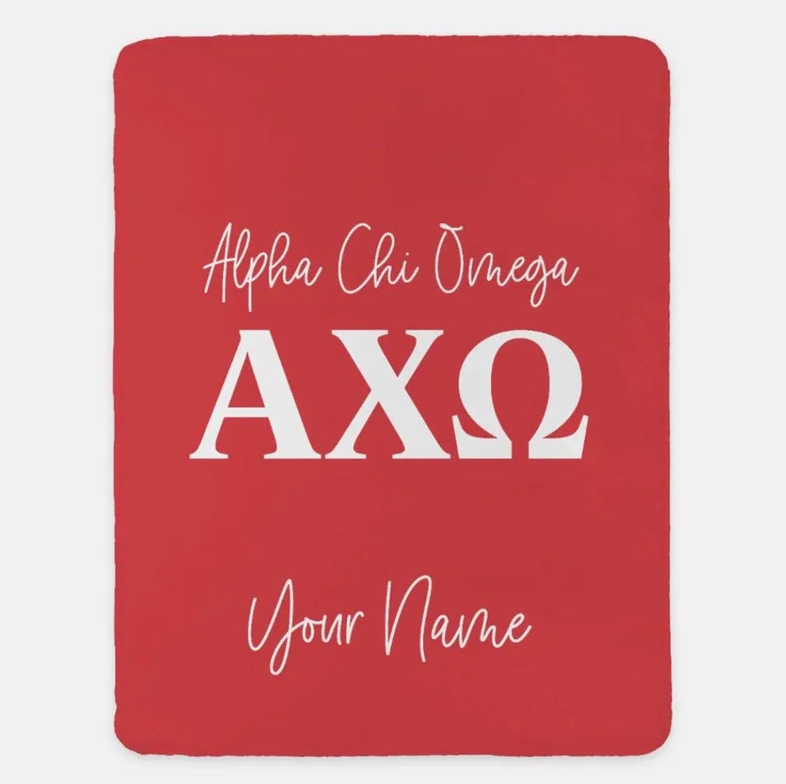 Personalized Alpha Chi Omega XL 60x80 Sherpa Blanket Scarlet Throw Blankets