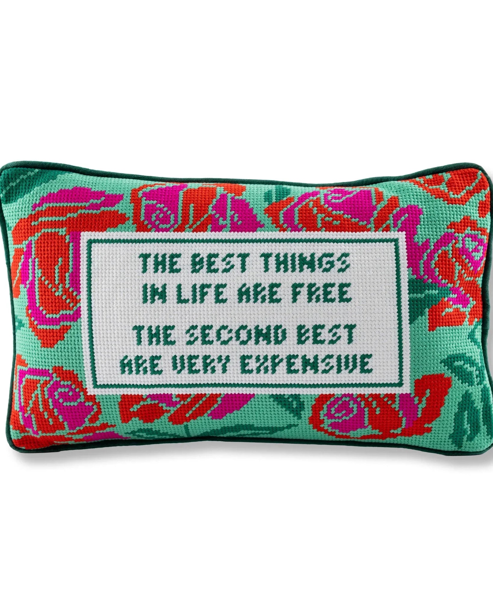 Best Things In Life Needlepoint Pillow | Vintage-inspired Dorm Decor
