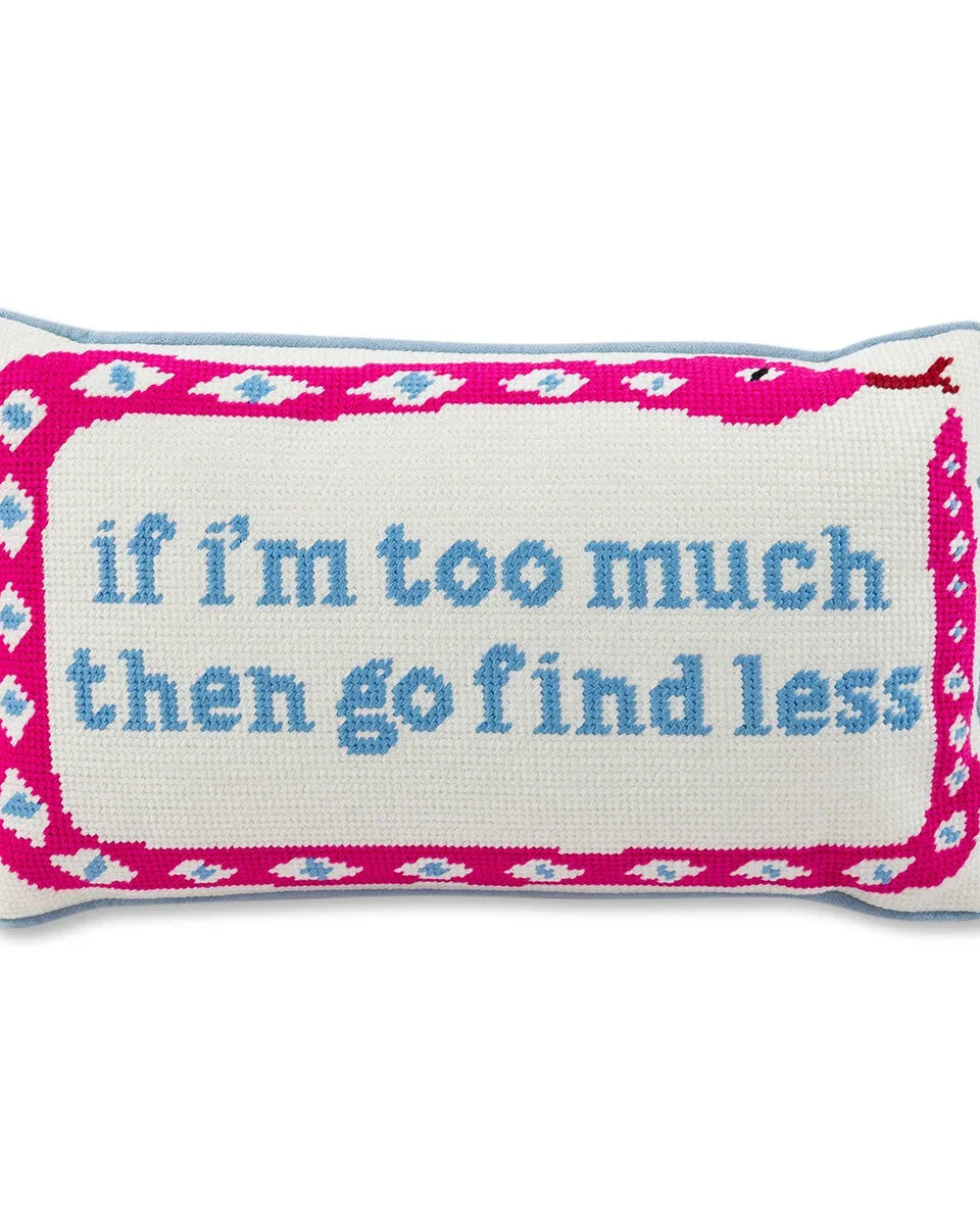 Go Find Less Needlepoint Pillow | Bold Dorm Decor | Pillow with Saying
