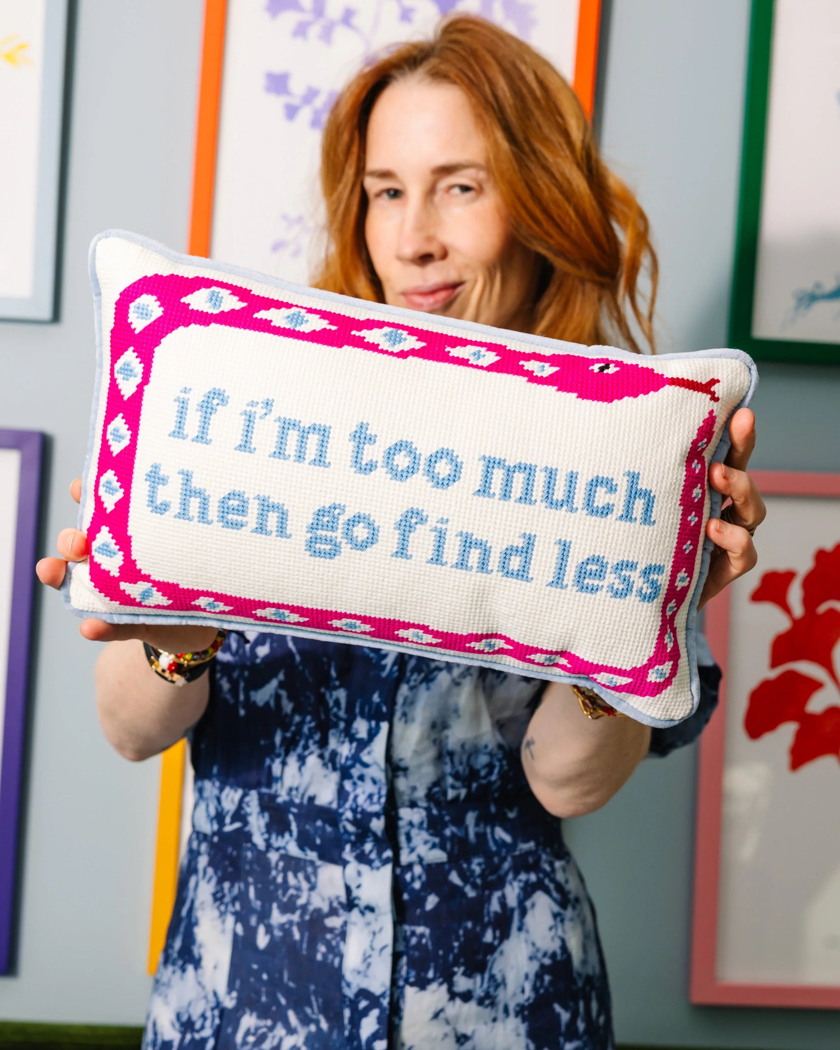 Go Find Less Needlepoint Pillow | Bold Dorm Decor | Pillow with Saying