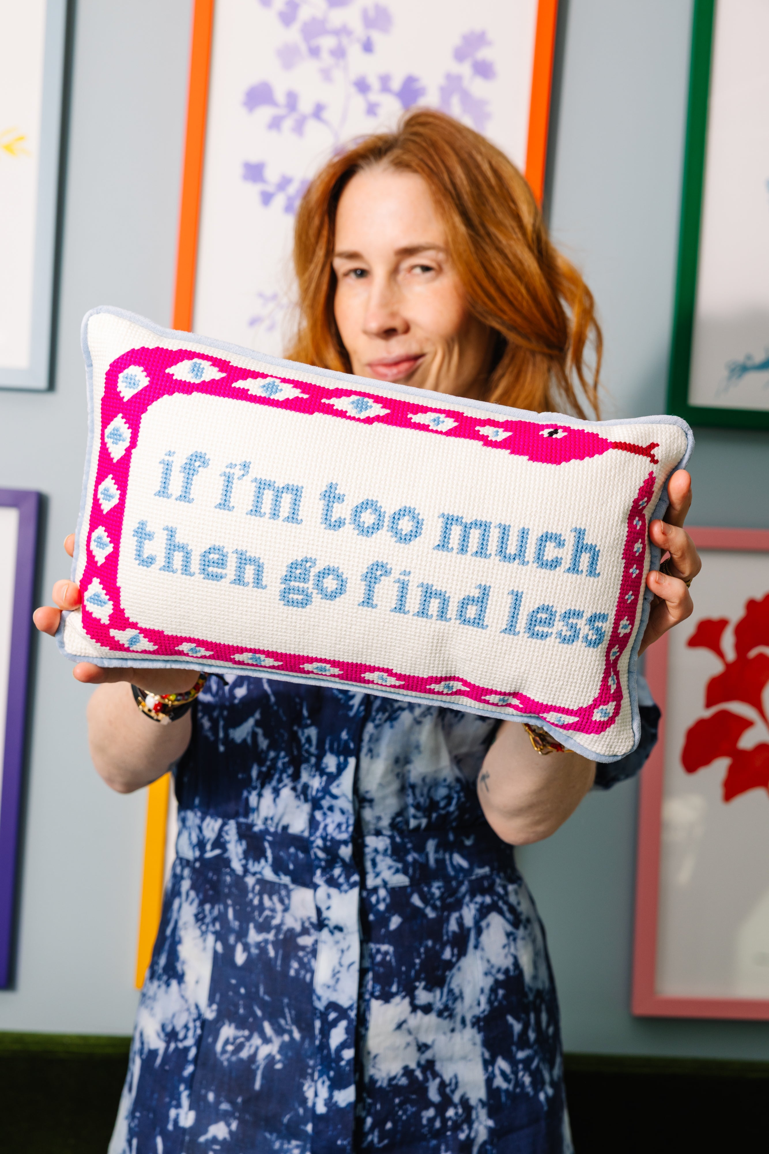 Go Find Less Needlepoint Pillow | Bold Dorm Decor | Pillow with Saying