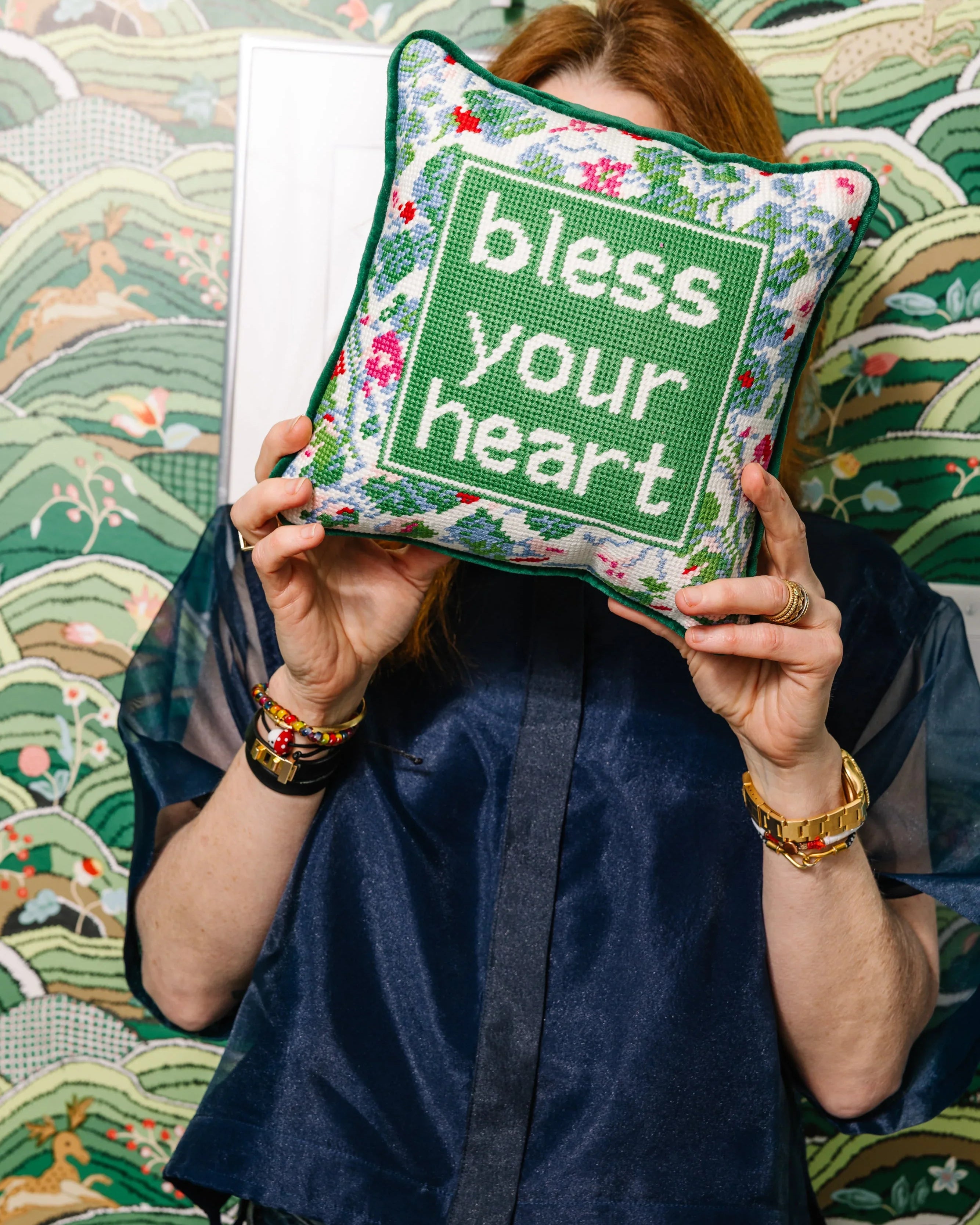 Bless Your Heart Needlepoint Pillow | Retro-Inspired Dorm Decor