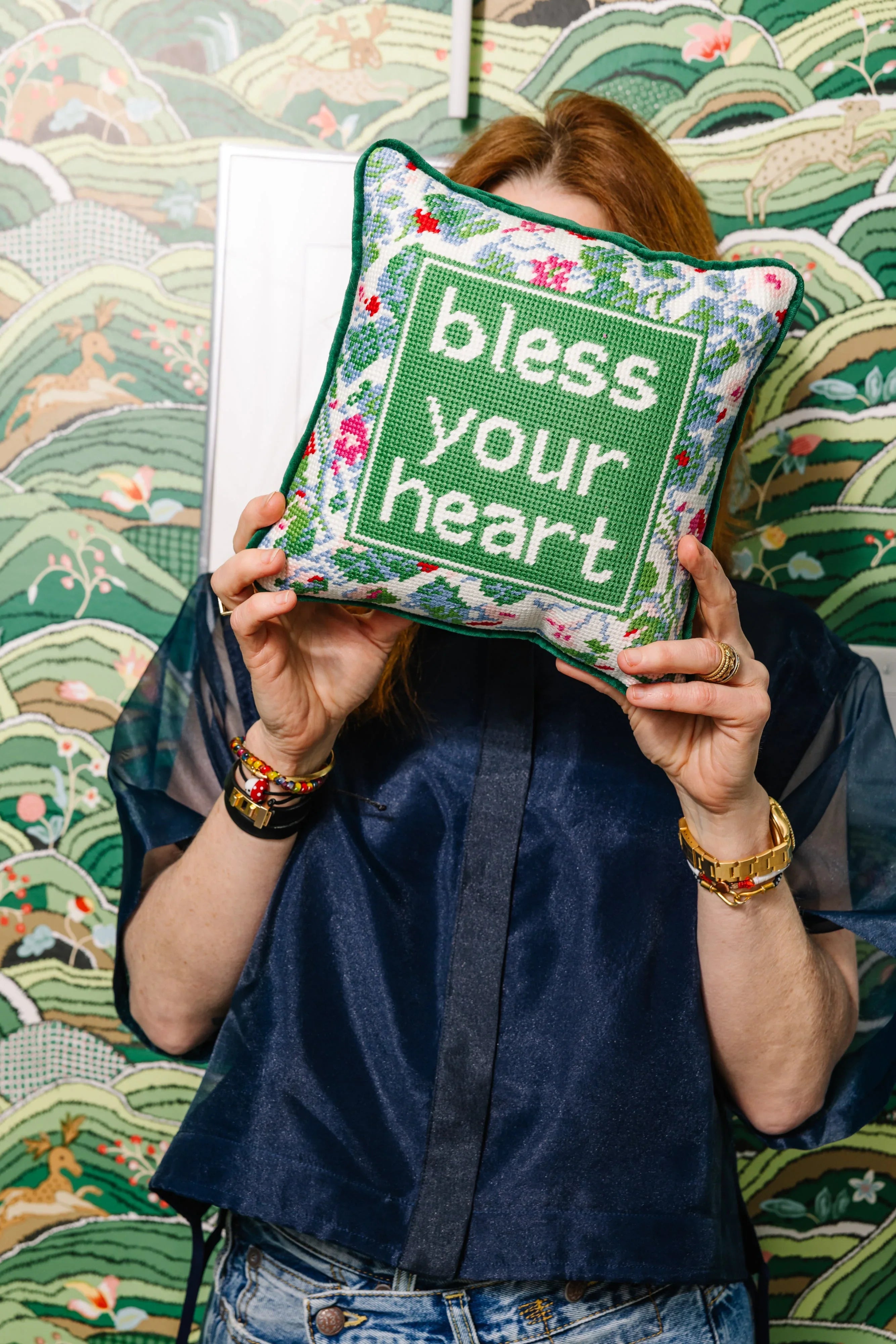 Bless Your Heart Needlepoint Pillow | Retro-Inspired Dorm Decor