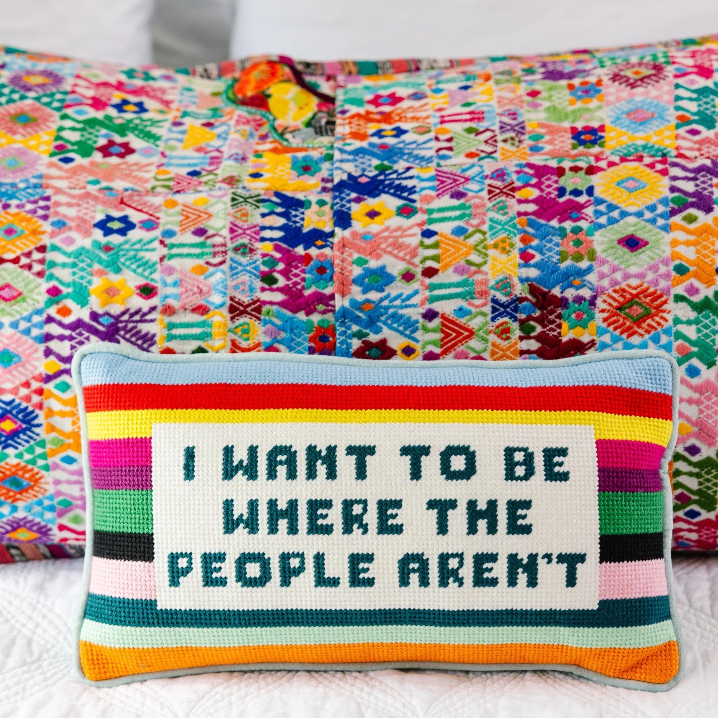 Where the People Aren't Needlepoint Pillow | Dorm Decor | Gifts