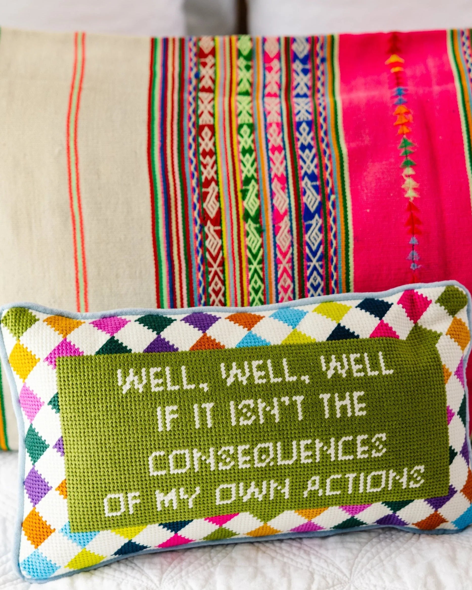 Well Well Well Needlepoint Pillow | Pillow with Sayings | Dorm Decor