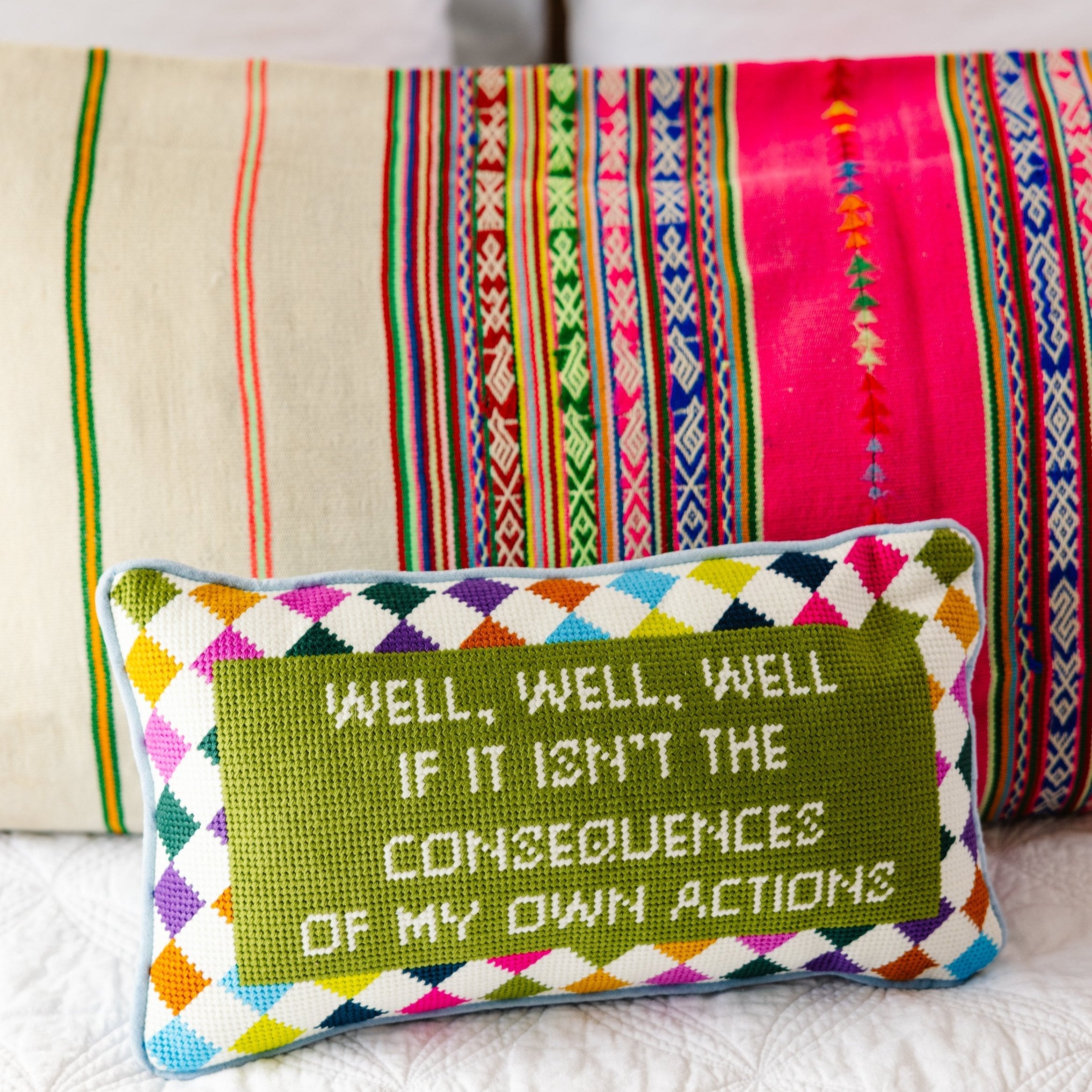 Well Well Well Needlepoint Pillow | Pillow with Sayings | Dorm Decor