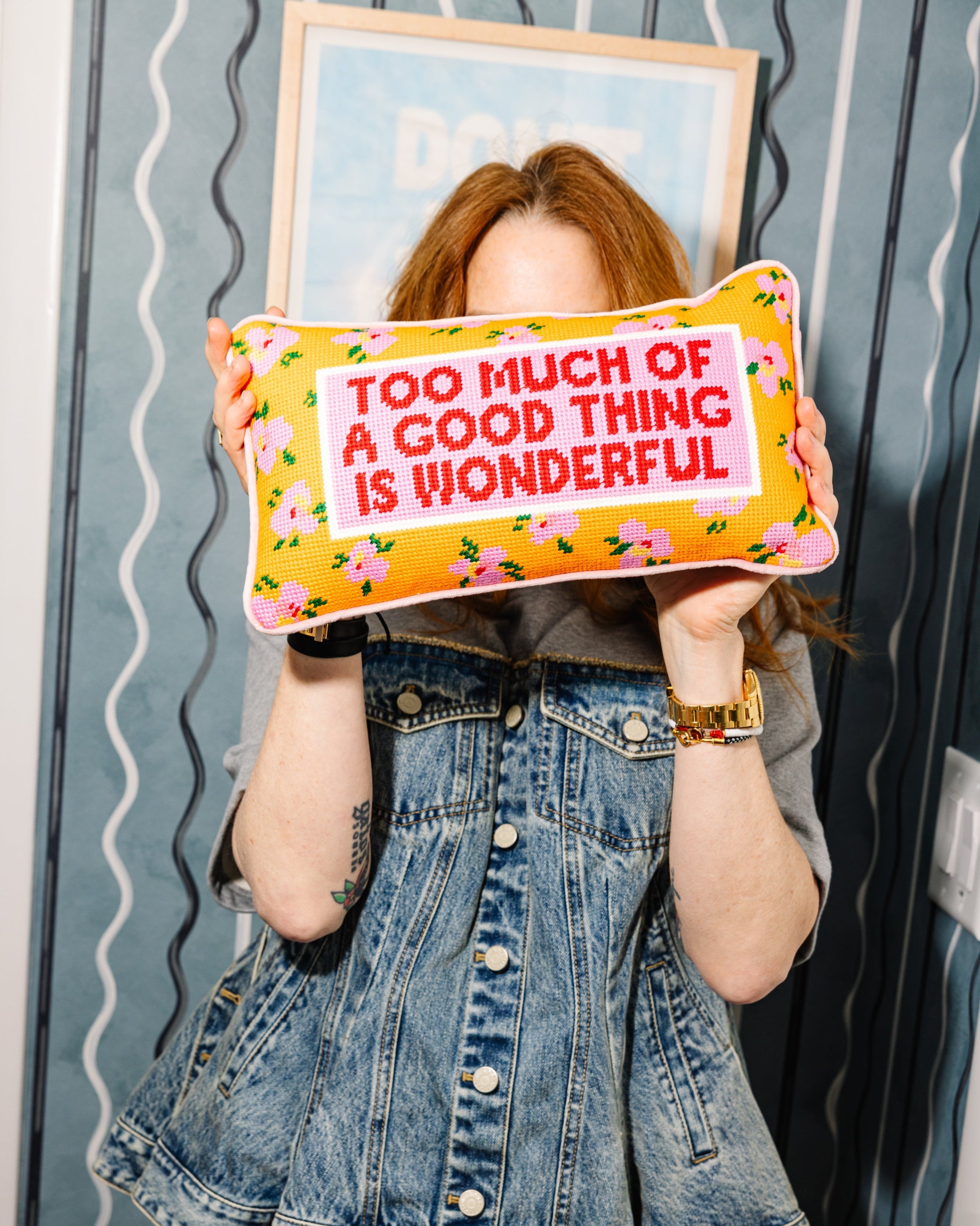 Too Much of a Good Thing Needlepoint Pillow | Dorm Decor