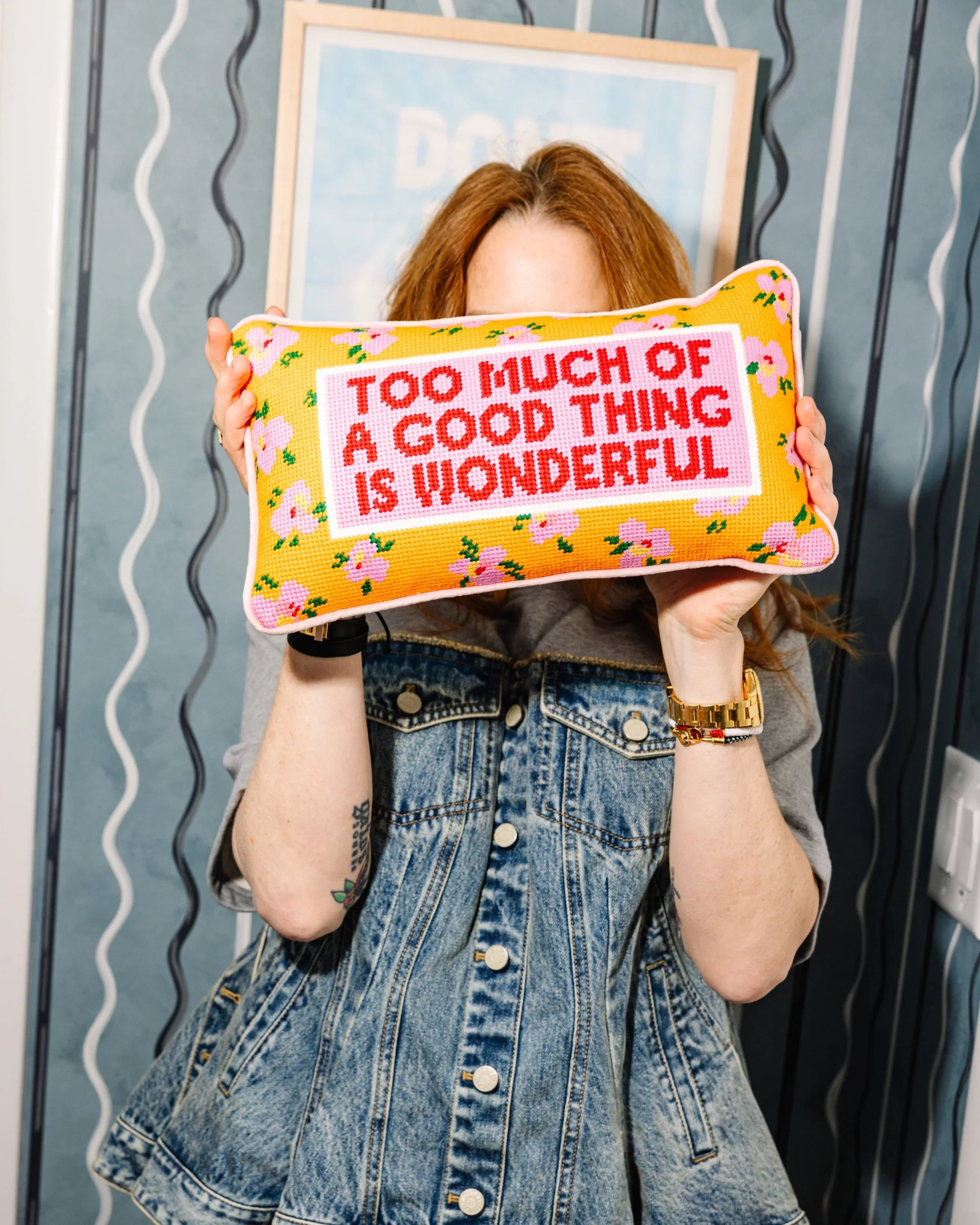Too Much of a Good Thing Needlepoint Pillow | Dorm Decor