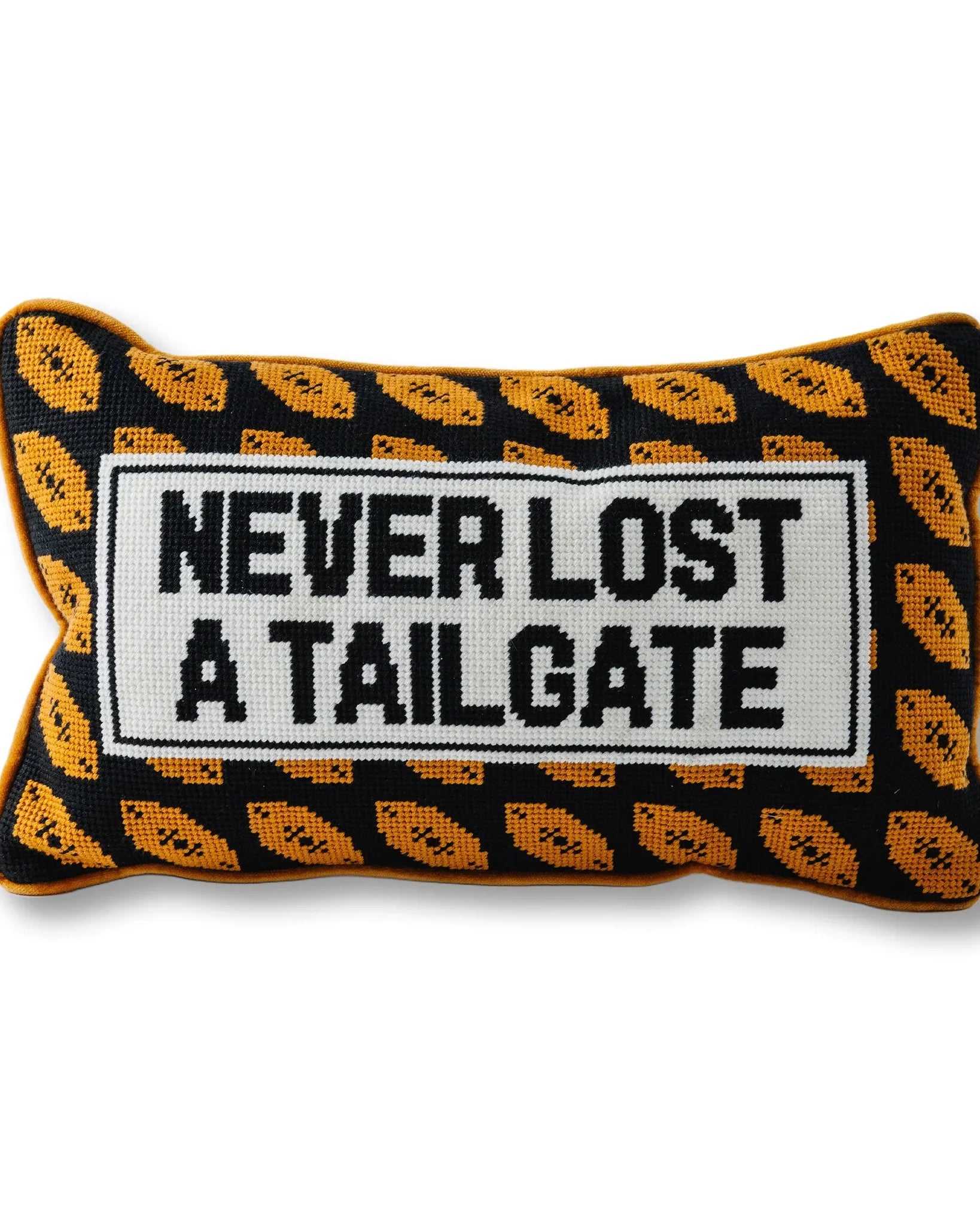 Never Lost A Tailgate Football Needlepoint Pillow | College Dorm Decor
