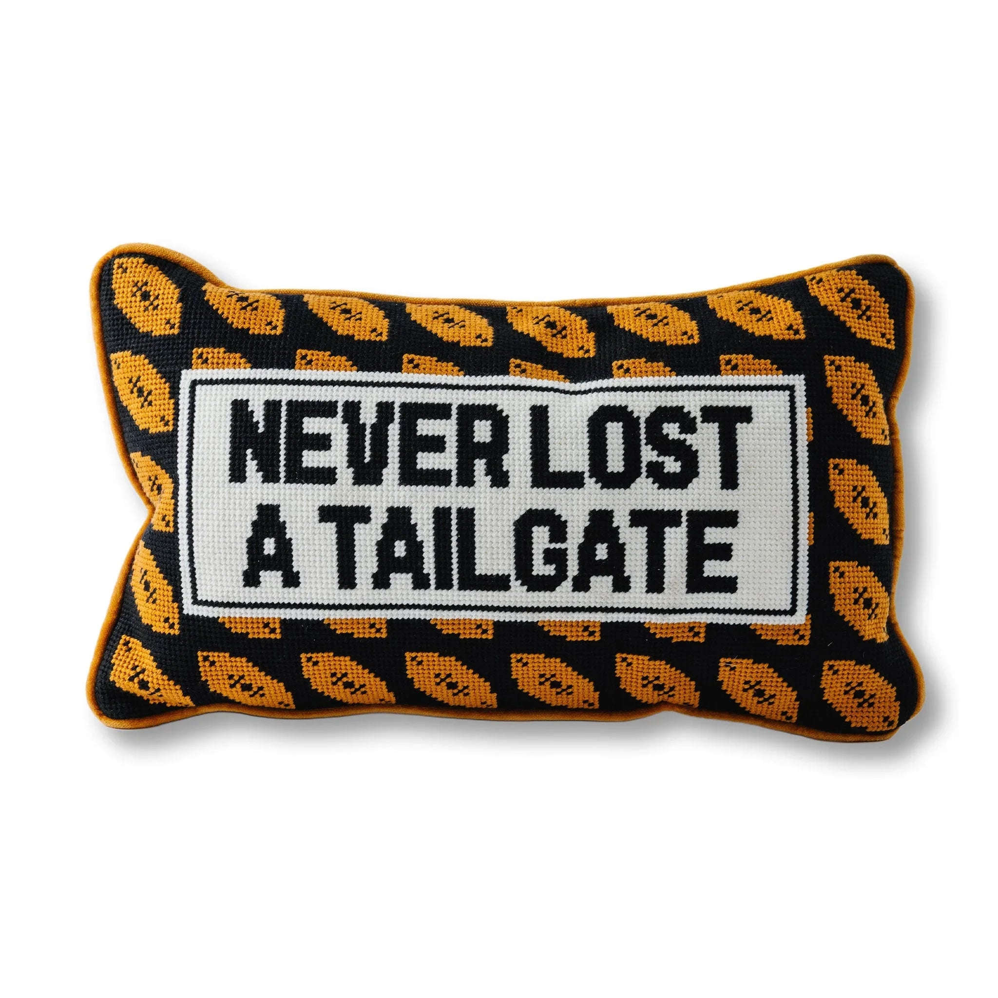 Never Lost A Tailgate Football Needlepoint Pillow | College Dorm Decor
