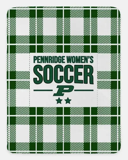 Pennridge Women's Soccer XL 60x80 Sherpa Blanket - Plaid Green White Throw Blankets