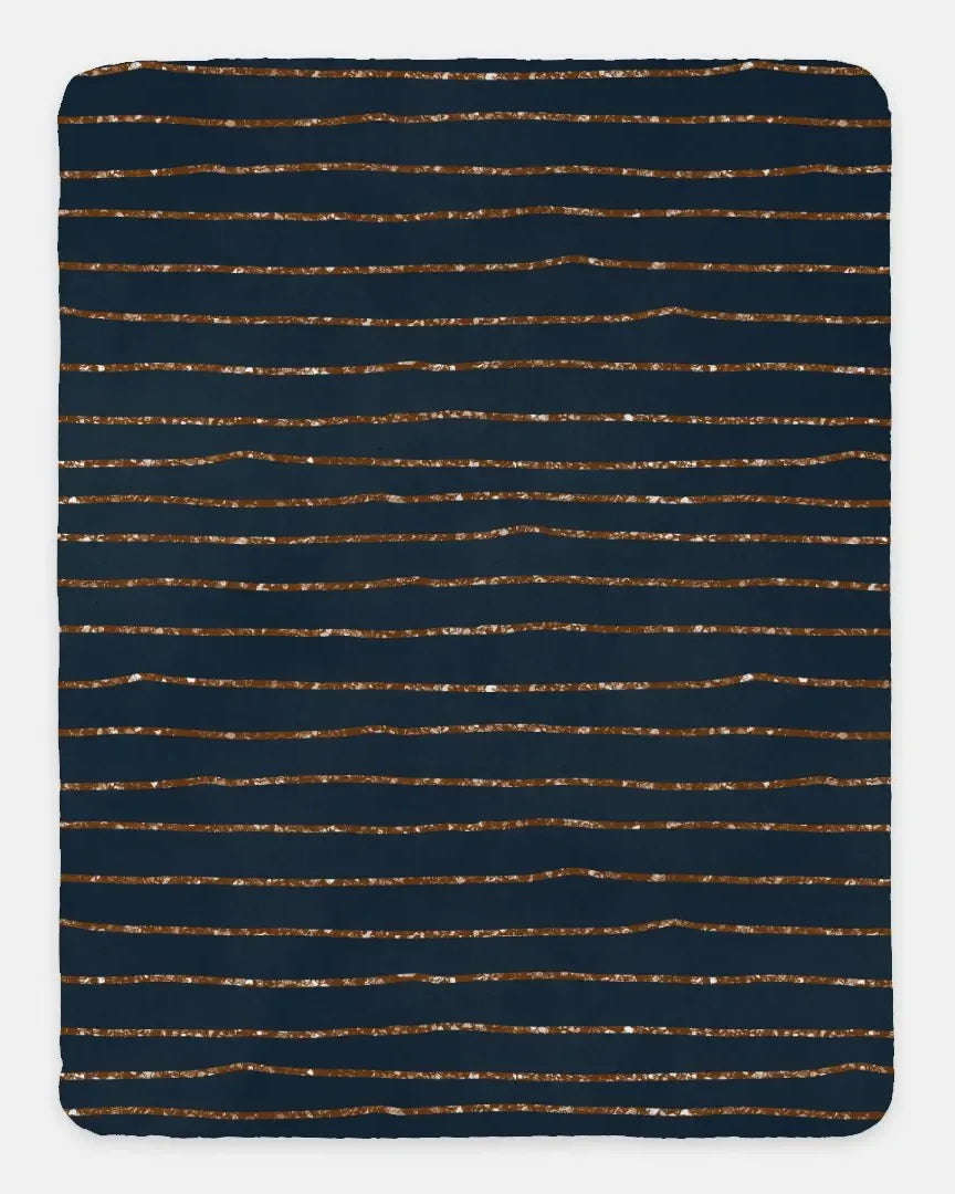 Navy & Bronze Glitter Stripe XL 60x80 Sherpa Blanket Blankets