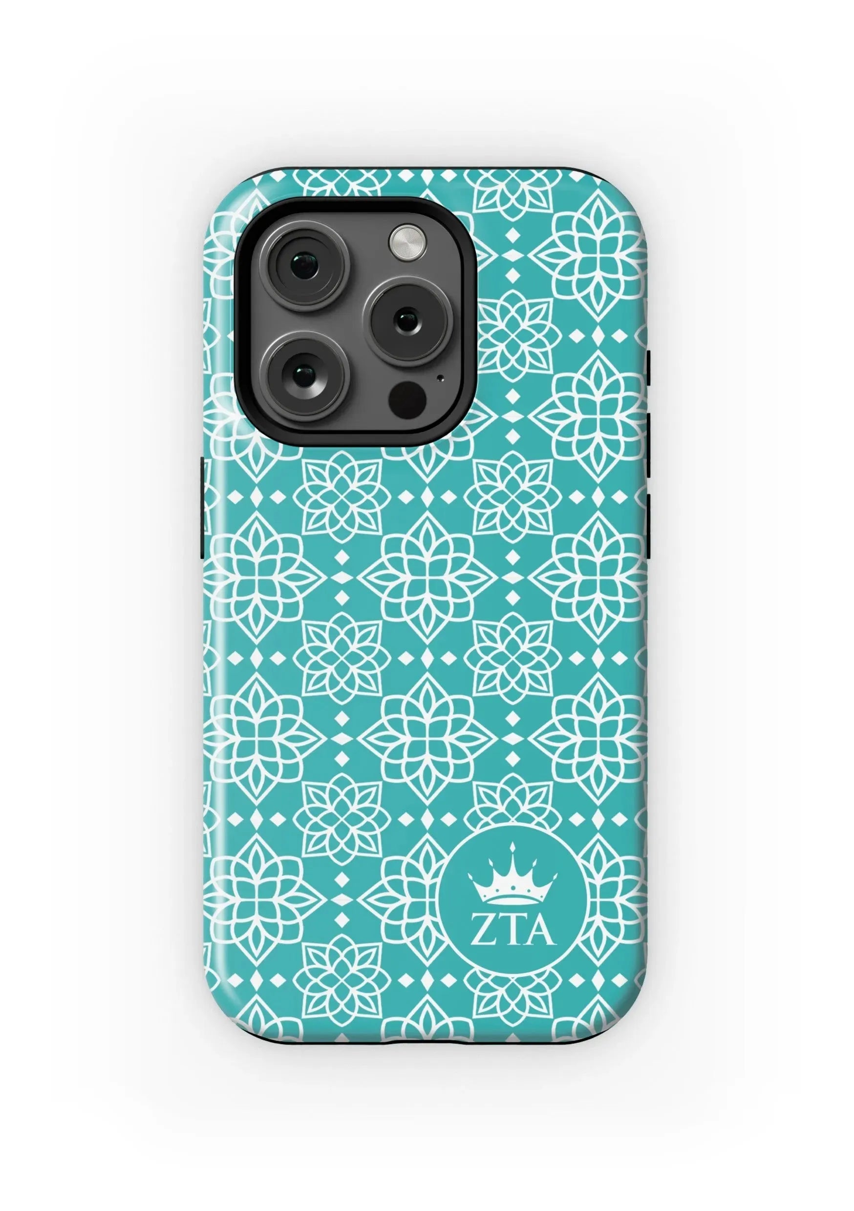 Zeta Tau Alpha iPhone 15, 14, 13 Mobile Phone Case - Turquoise Ornate Matte Mobile Phone Cases
