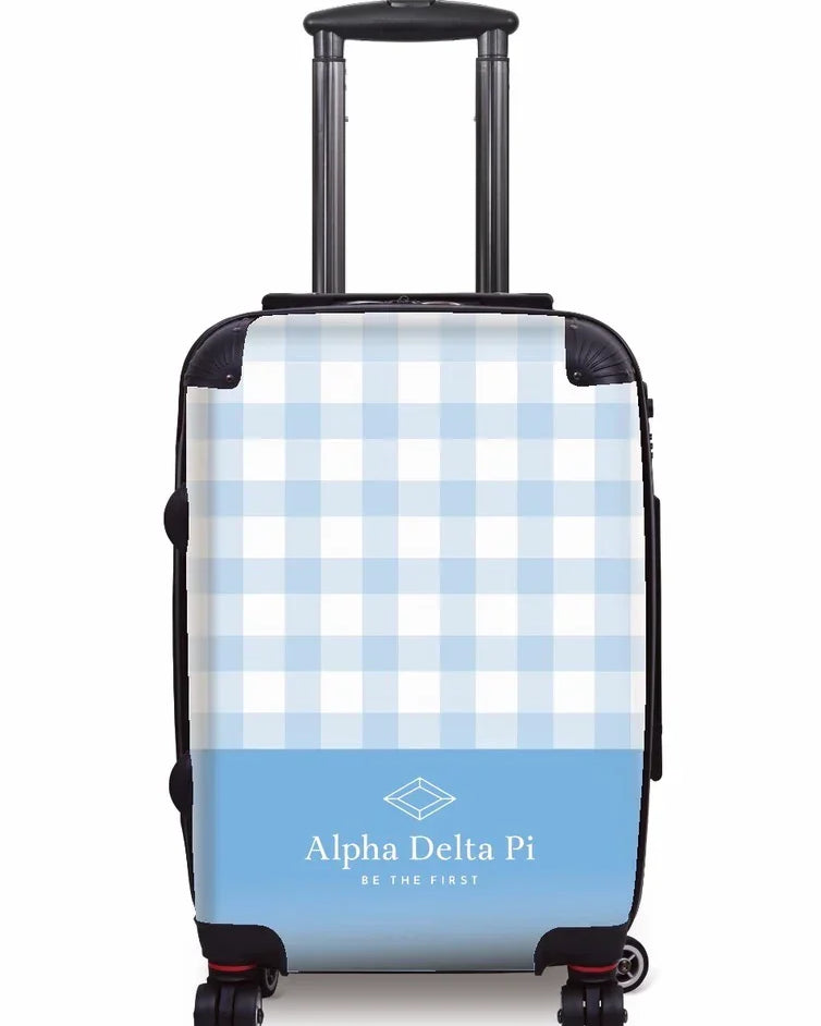 Alpha Delta Pi Carry-on Luggage - Gingham Adelphean Blue Suitcases