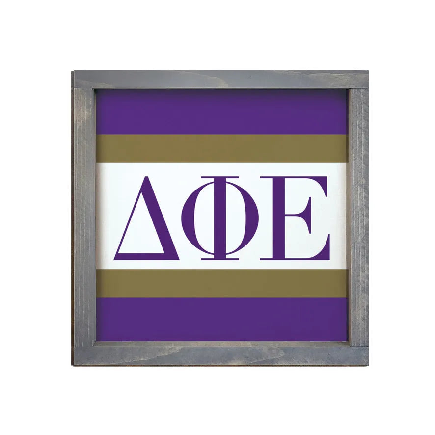 Delta Phi Epsilon 12x12 Wood Framed Sign - Stripes Greek Weathered Gray Wall Art & Signs