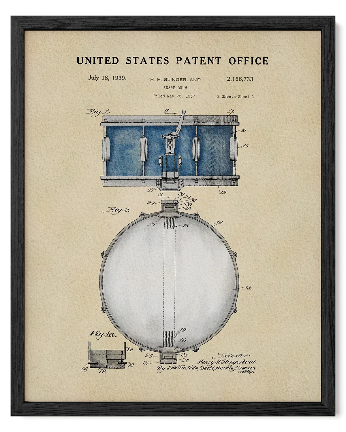 Snare Drum US Patent Art Print | Wall Art | Music-Themed Dorm Decor
