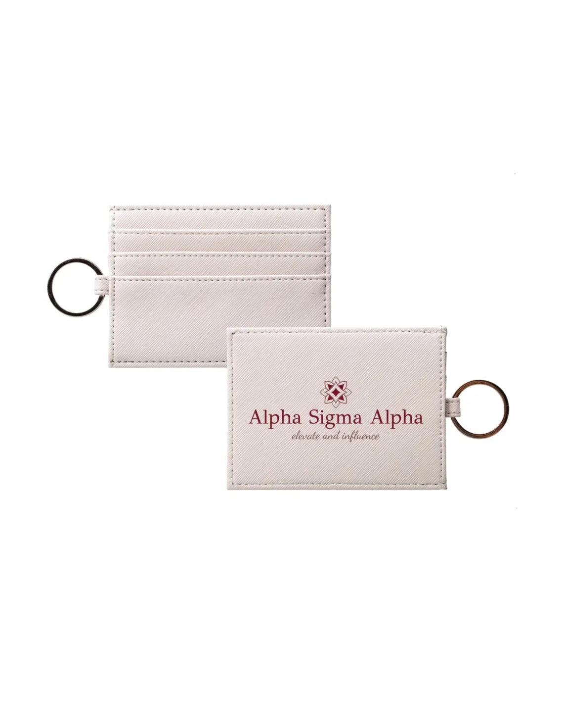 Alpha Sigma Alpha Vegan Saffiano Leather Keychain Card Holder Travel Wallet