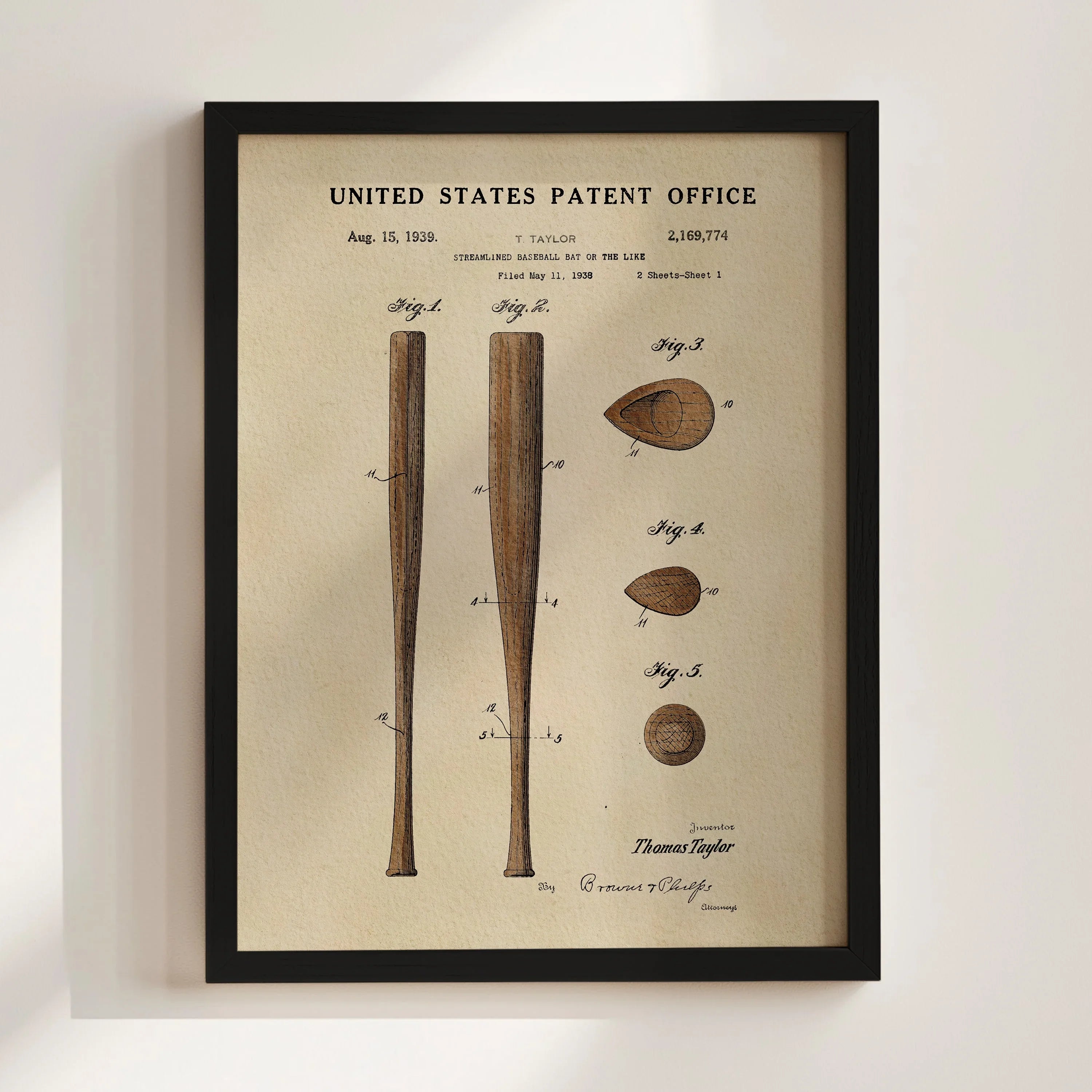 Baseball Bat US Patent Art Print | Sports-Themed Wall Art | Dorm Decor for Guys | Campus Greek Fit