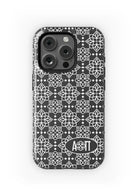 Alpha Omicron Pi iPhone 16, 15, 14 Mobile Phone Case - Black Ornate Matte Mobile Phone Cases