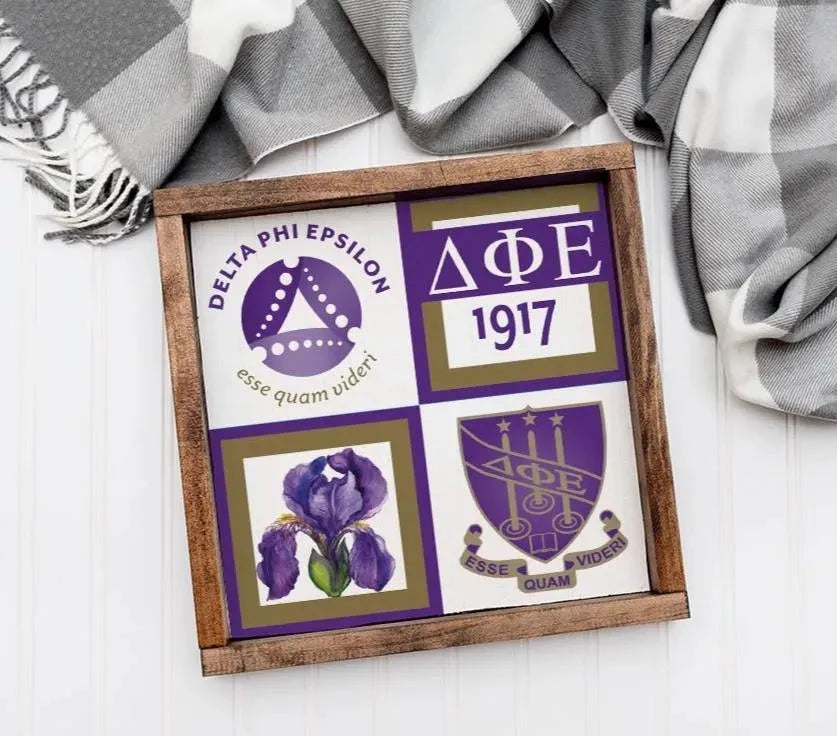 Delta Phi Epsilon 12x12 Wood Framed Sign - Classic Color Block Wall Art & Signs