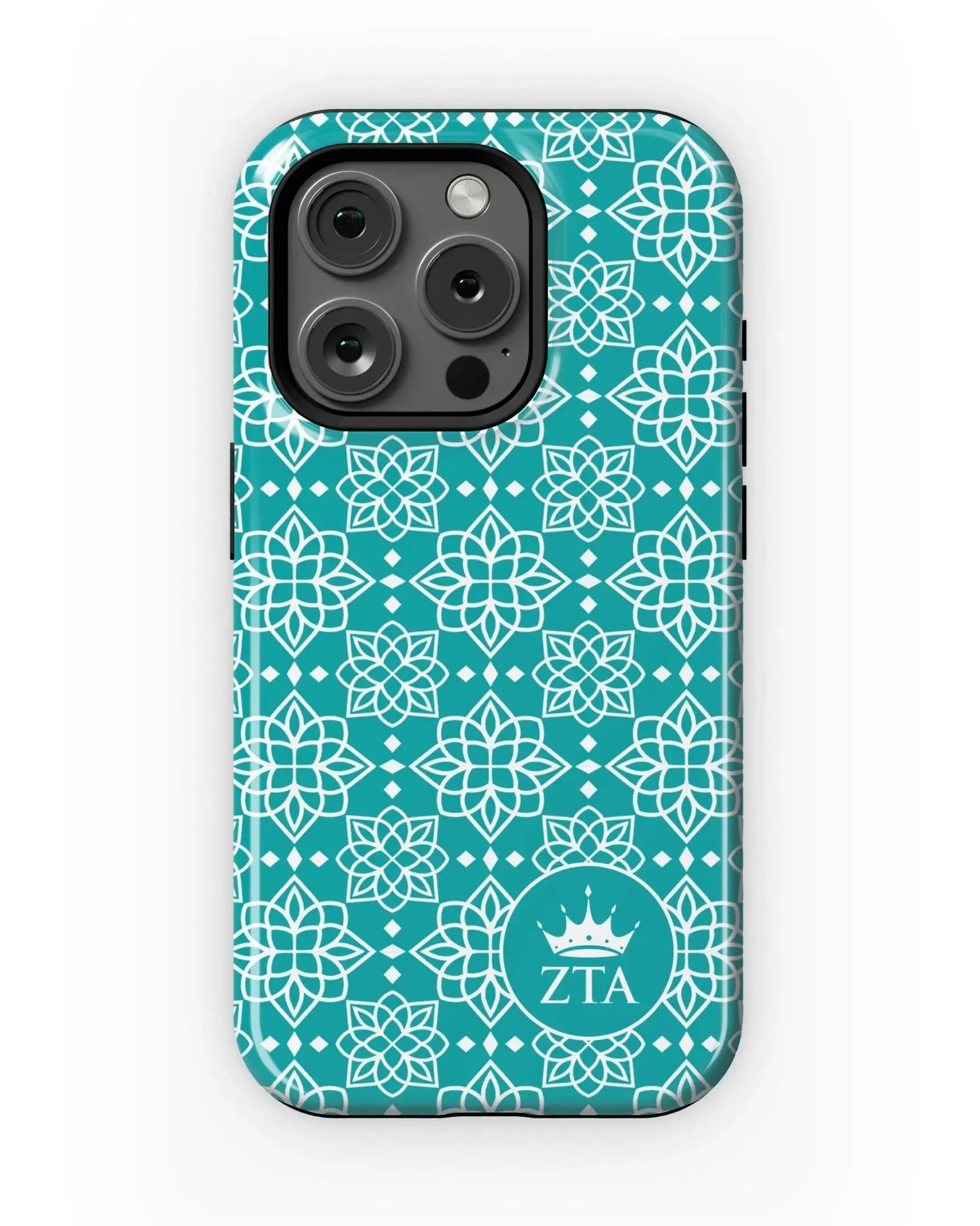 Zeta Tau Alpha iPhone 15, 14, 13 Mobile Phone Case - Turquoise Ornate Gloss Mobile Phone Cases