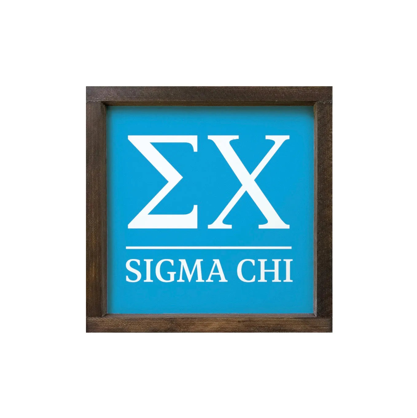 Sigma Chi 12x12 Traditional Wood Framed Sign Blue White Walnut Stain Wall Art & Signs