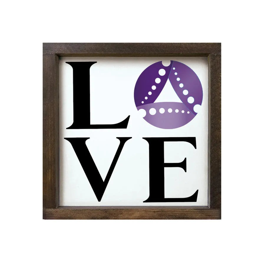 Delta Phi Epsilon 12x12 "LOVE" Wood Framed Sign - Emblem Walnut Stain Wall Art & Signs