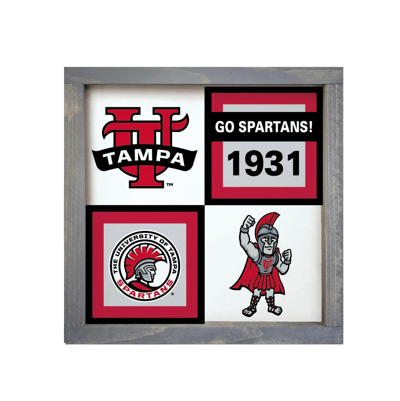 University of Tampa Sign - Classic Colorblock 12"x12" Weathered Gray Wall Art & Signs