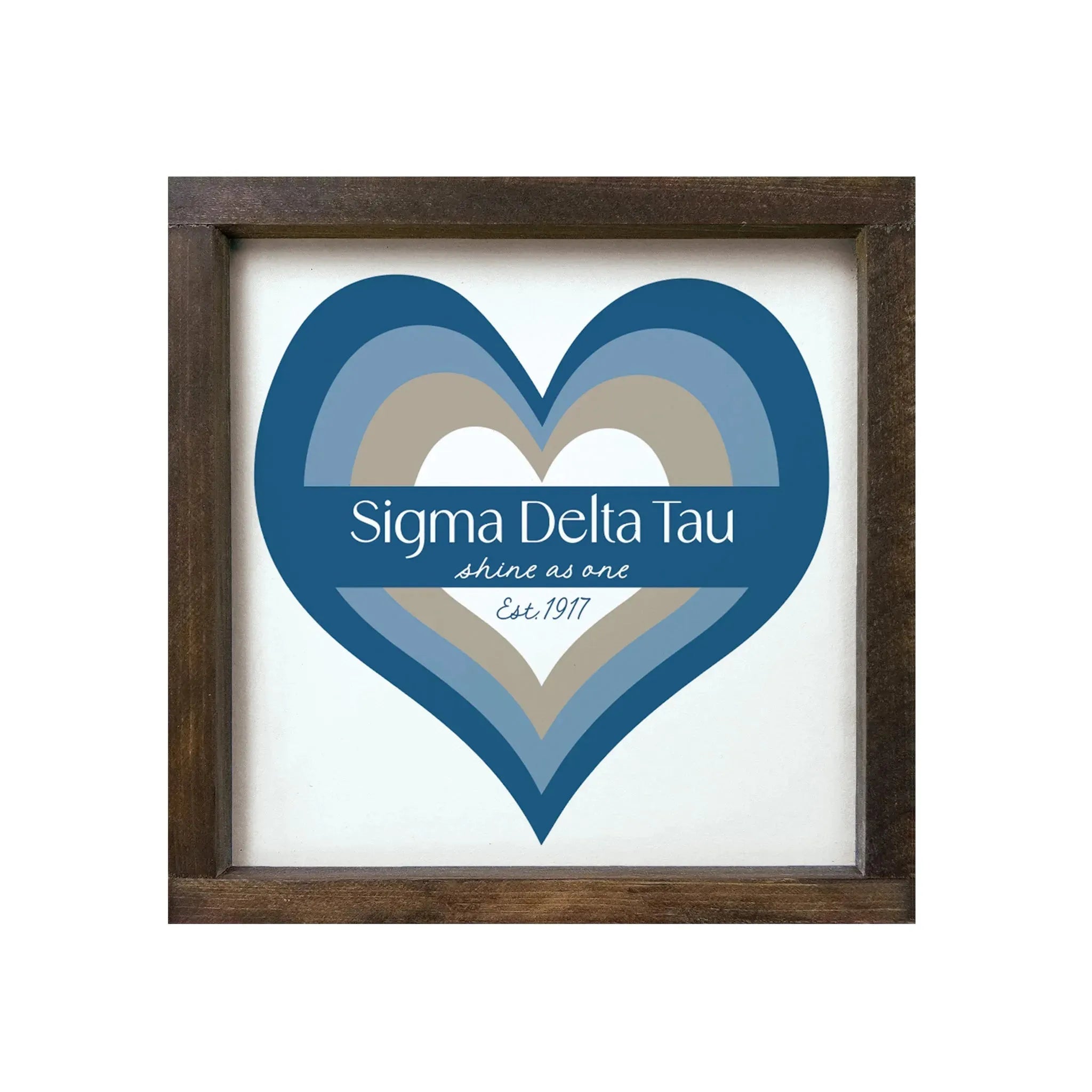 Sigma Delta Tau 12x12 Wood Framed Sign - Heart Walnut Stain Wall Art & Signs