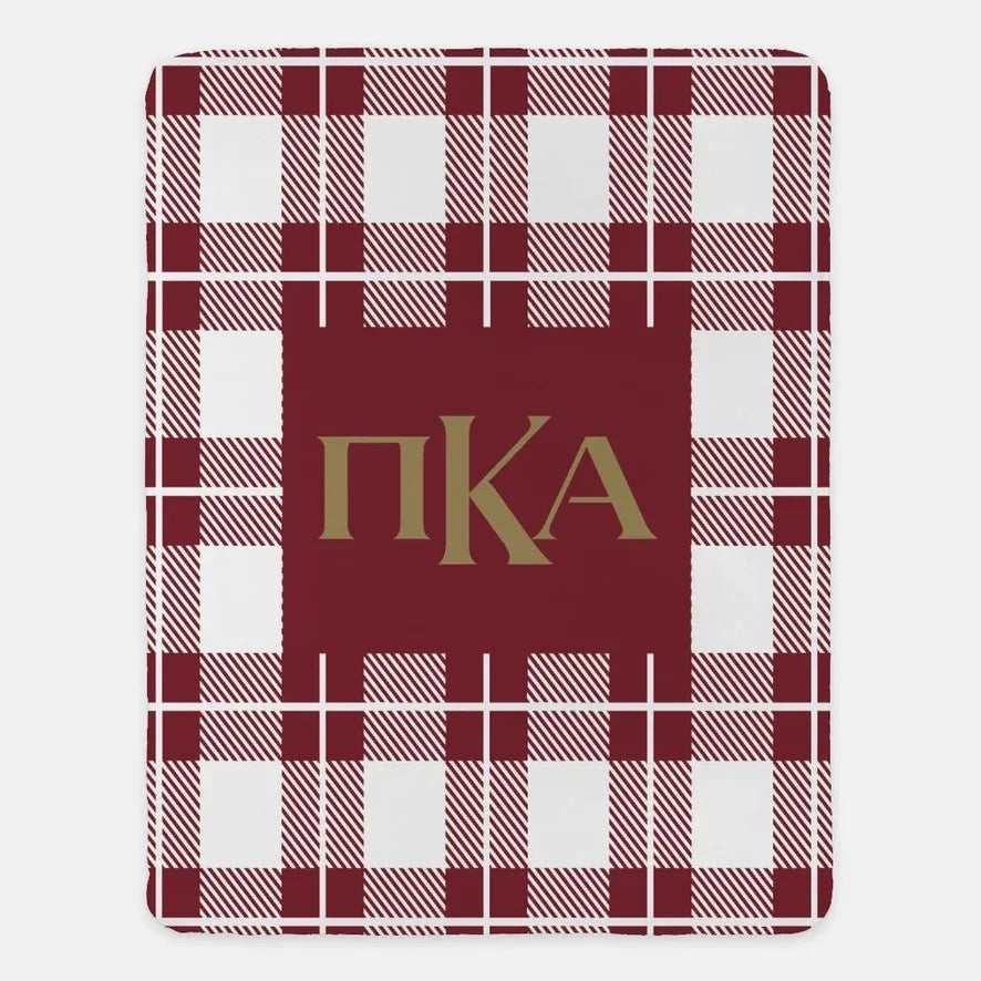 Pi Kappa Alpha XL 60x80 Sherpa Throw Blanket - Plaid Garnet Throw Blankets