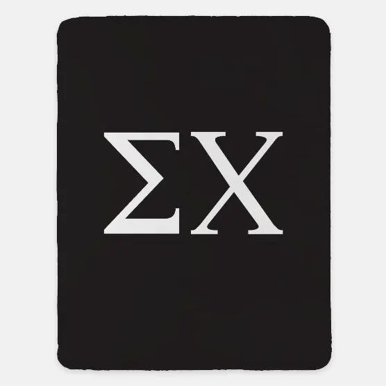 Sigma Chi XL 60x80 Sherpa Throw Blanket - Greek Letters Black Throw Blankets