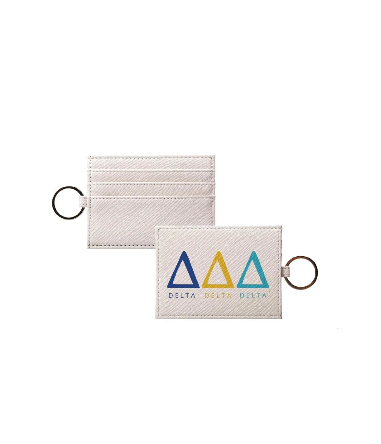Tri Delta Vegan Saffiano Leather Keychain Card Holder - Modern Greek Letters Travel Wallet