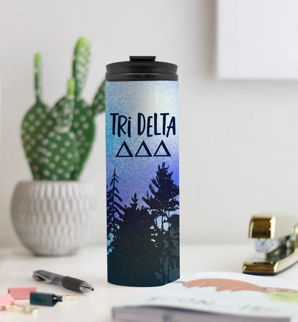 Tri Delta Pine Trees Thermal Tumbler 16 oz. Drinkware