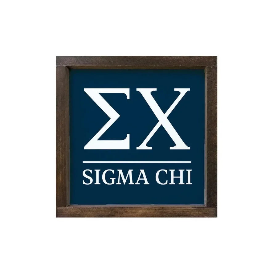 Sigma Chi 12x12 Traditional Wood Framed Sign Deep Blue White Walnut Stain Wall Art & Signs