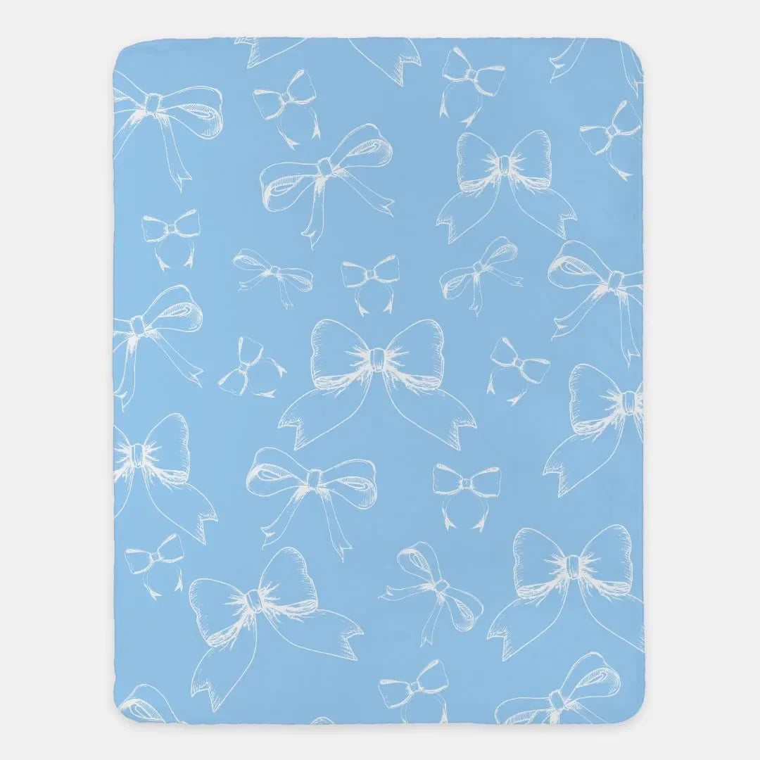 Bows XL 60x80 Sherpa Blanket Light Blue Classic Throw Blankets