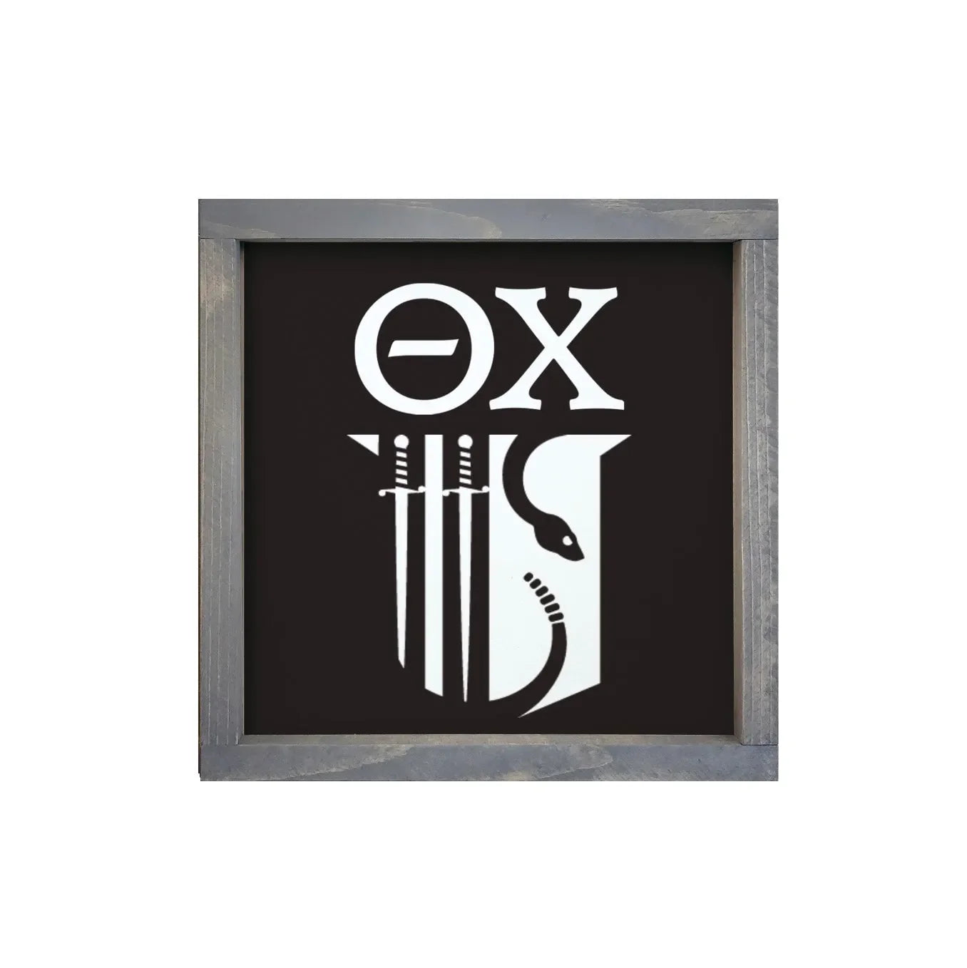 Theta Chi 12x12 Wood Framed Sign - Shield Black Weathered Gray Wall Art & Signs